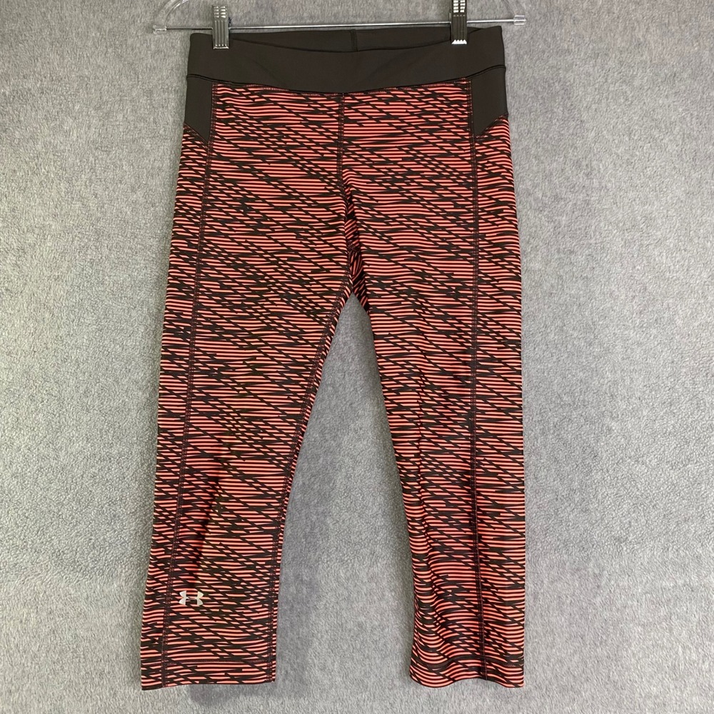 Under Armour Capri Leggings Women's Size‎ Small Orange Black Print HeatGear EUC